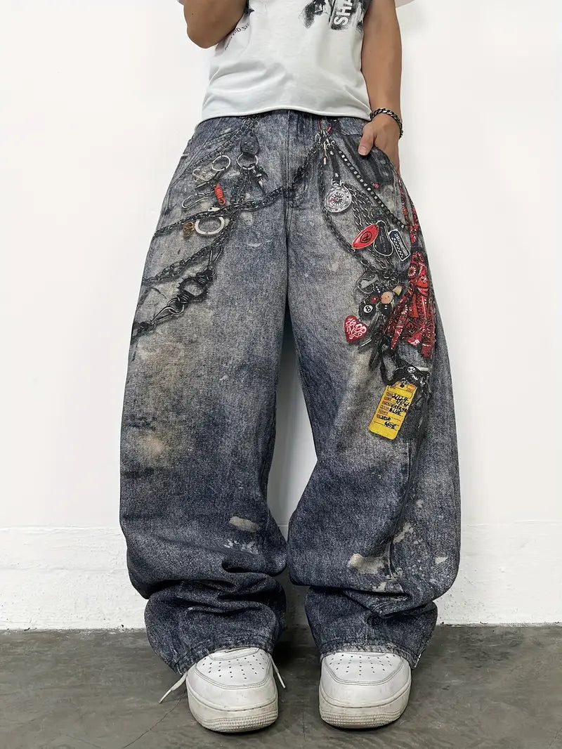 Baggy Graphic Washed Vintage Jeans