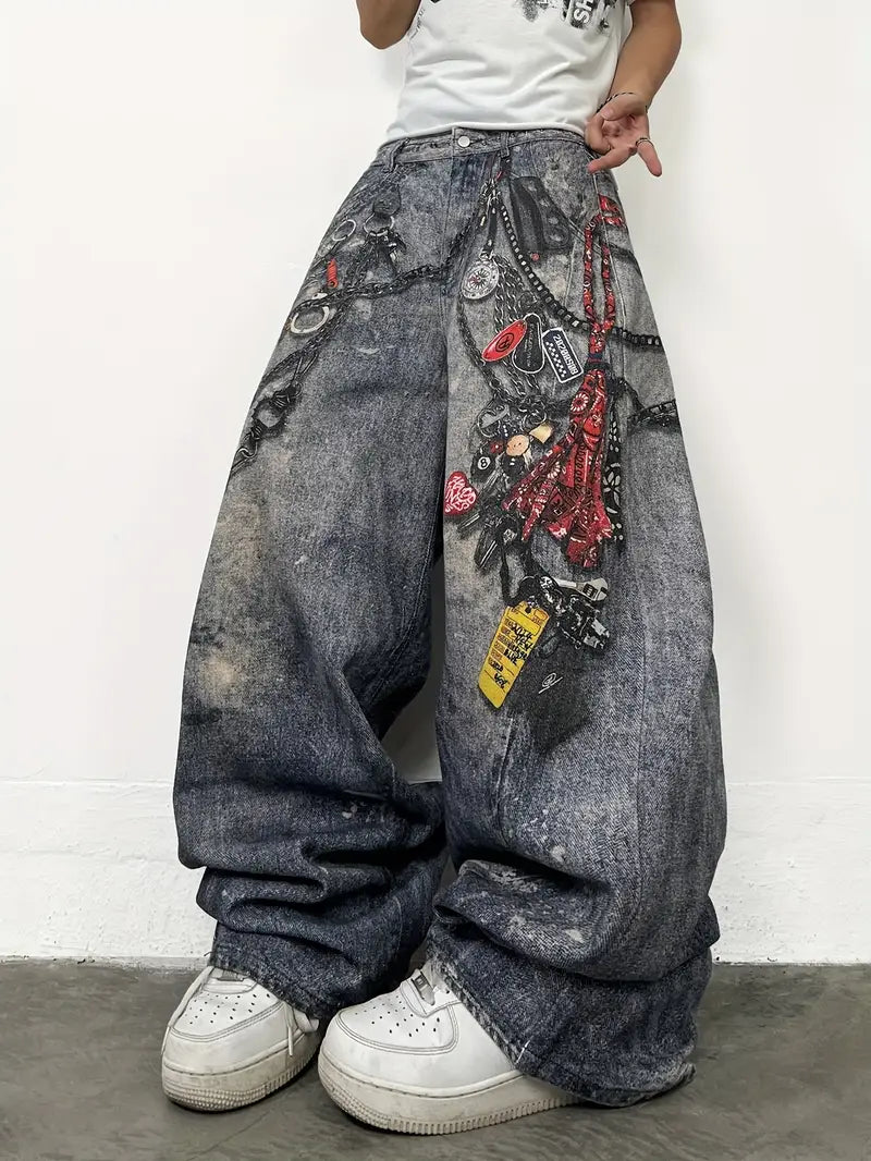 Baggy Graphic Washed Vintage Jeans