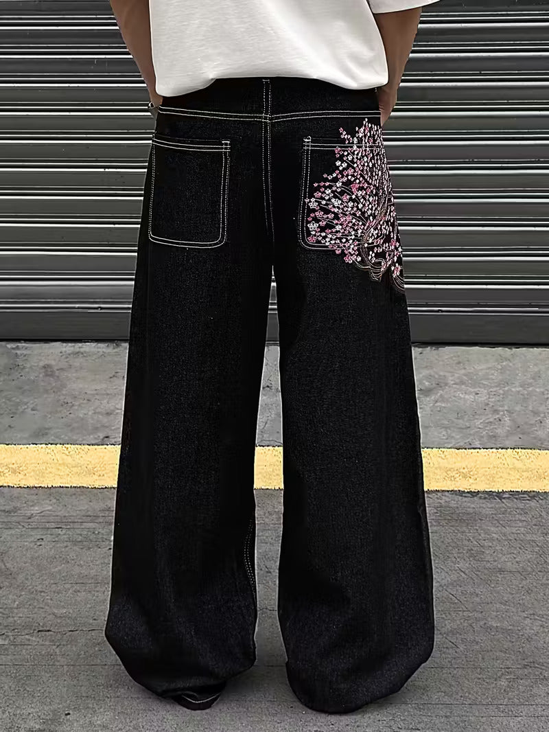 Sakura Embroidered Baggy Jeans